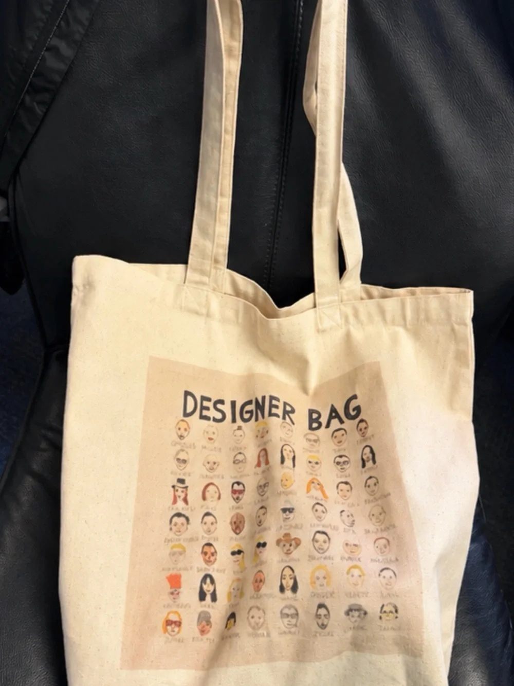Designer Print Canvas Tote in Cream - Unbranded